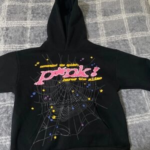 Men's Black Graphic Hoodie with Spider Web Design